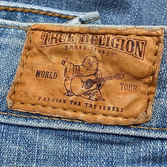 Vintage True Religion Becky Bootcut Medium Blue Stretch Jeans Leather Tab 28 - Picture 4 of 13
